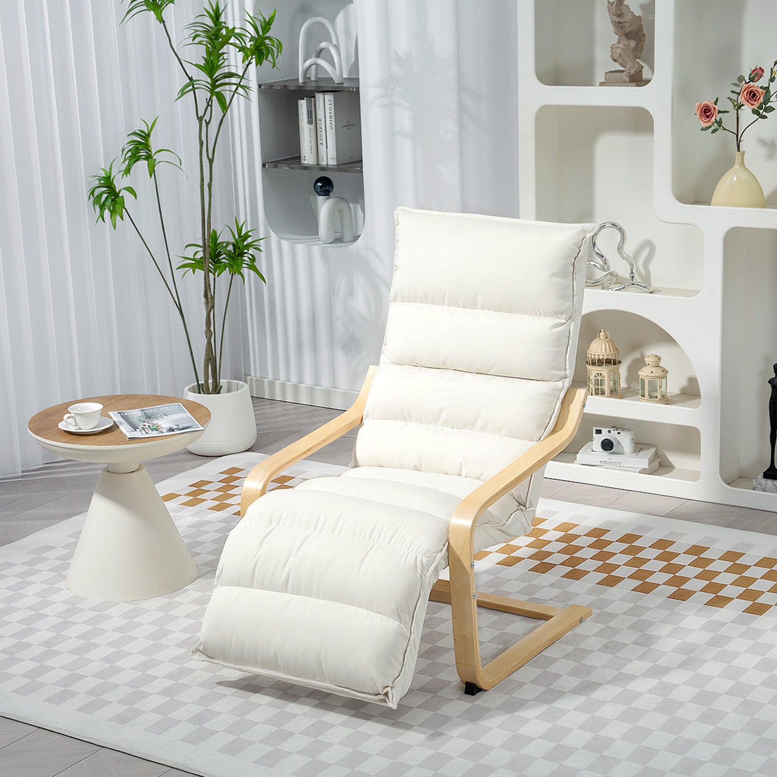 Birch Wood Lounge Chair For Living Room, Bedroom | One Size | Cream