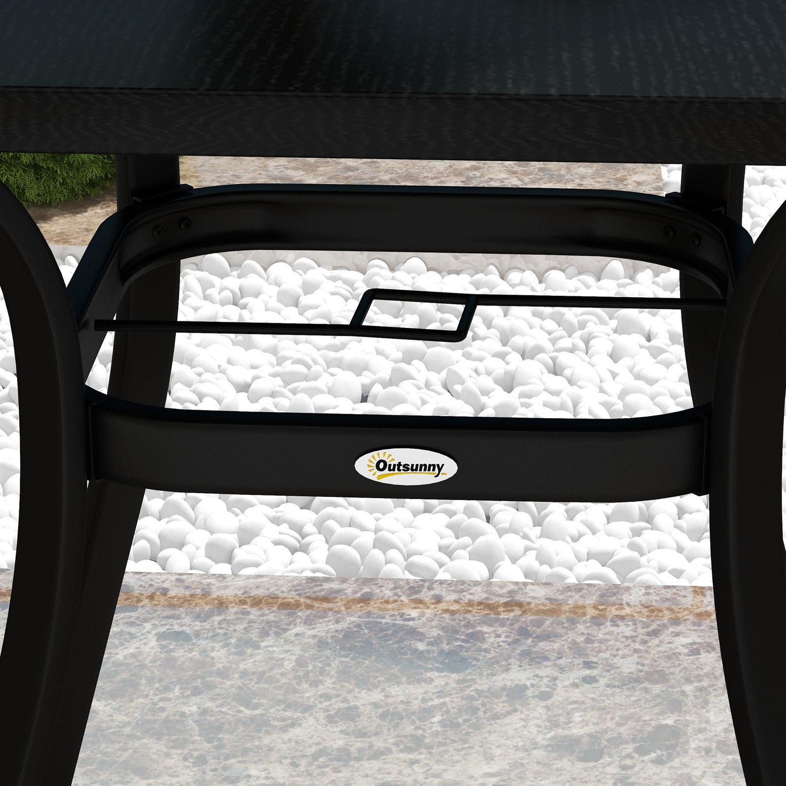 Outdoor Table, Metal Top, Steel Frame, Umbrella Hole, Black