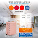 56x45x25cm Hard Cabin Suitcase - Lightweight 2-Wheel ABS Carry On Hand Luggage | Cabin | Rose