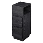 Slim Bedside Table Storage Nightstand With 2 Drawers & Open Shelf | Black
