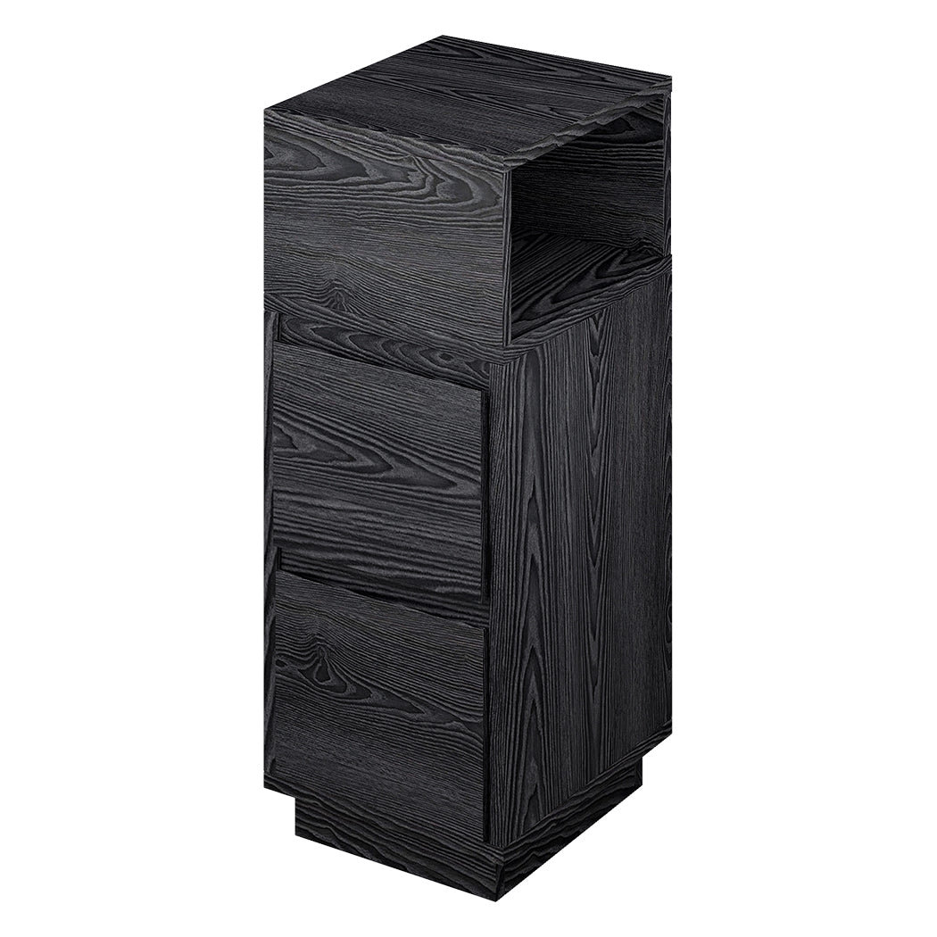 Slim Bedside Table Storage Nightstand With 2 Drawers & Open Shelf | Black