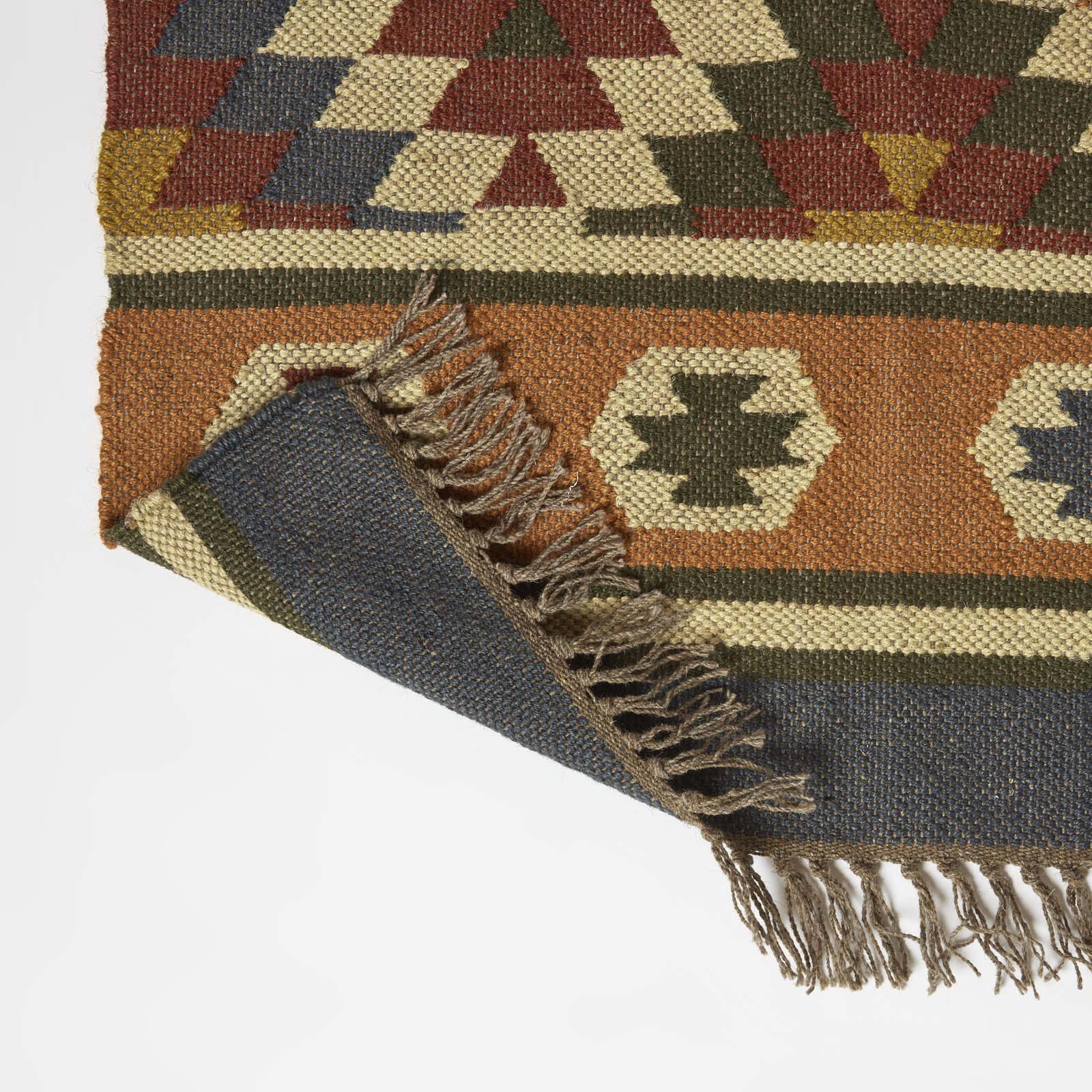 Lucea Orange & Blue Kilim Wool Rug | 180cm x 90cm | Orange