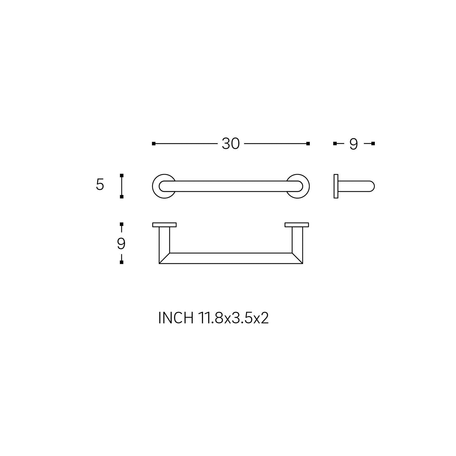 Towel Rail, Silver Gloss, Wall-mounted, 30 Cm. Collection Kubic