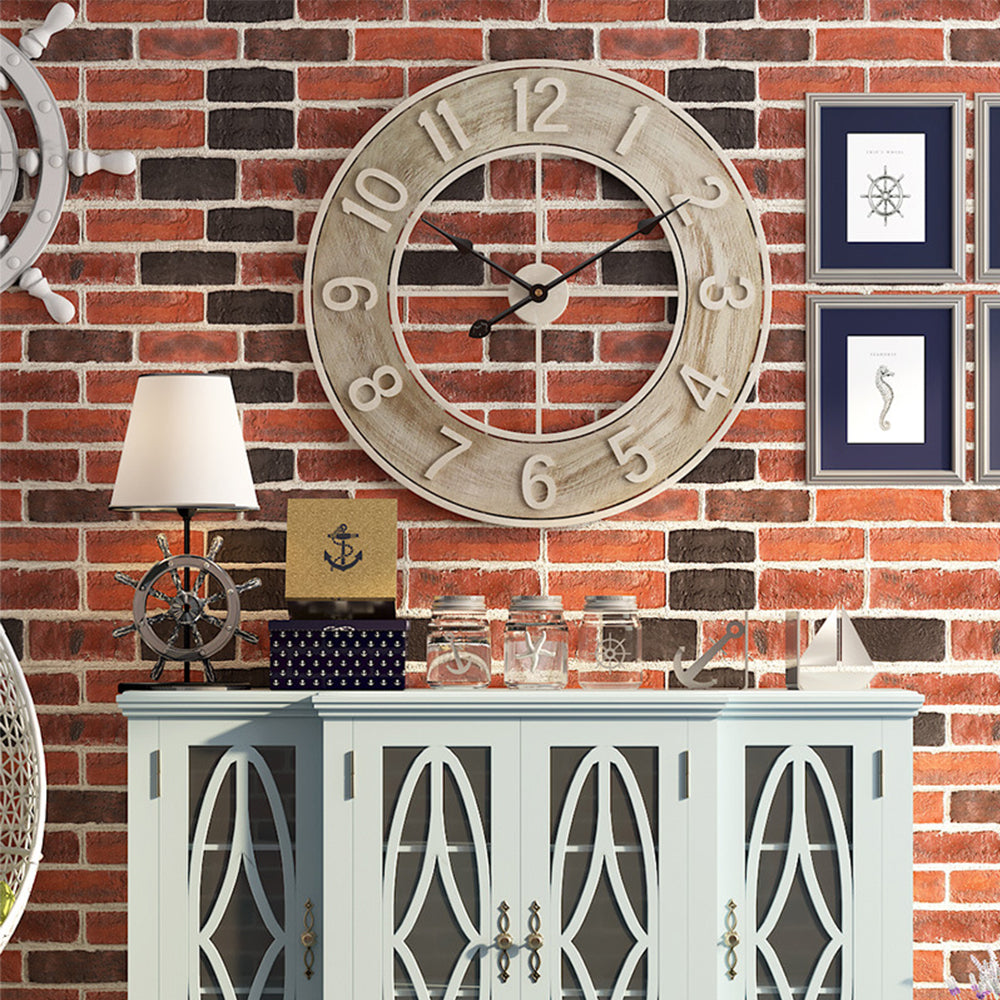 Round Wood Grain Metal Wall Clock