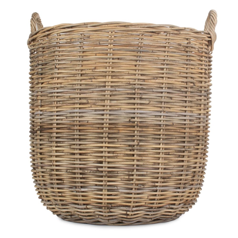 Tall Round Fireside Grey Rattan Log Basket | Large | Brown