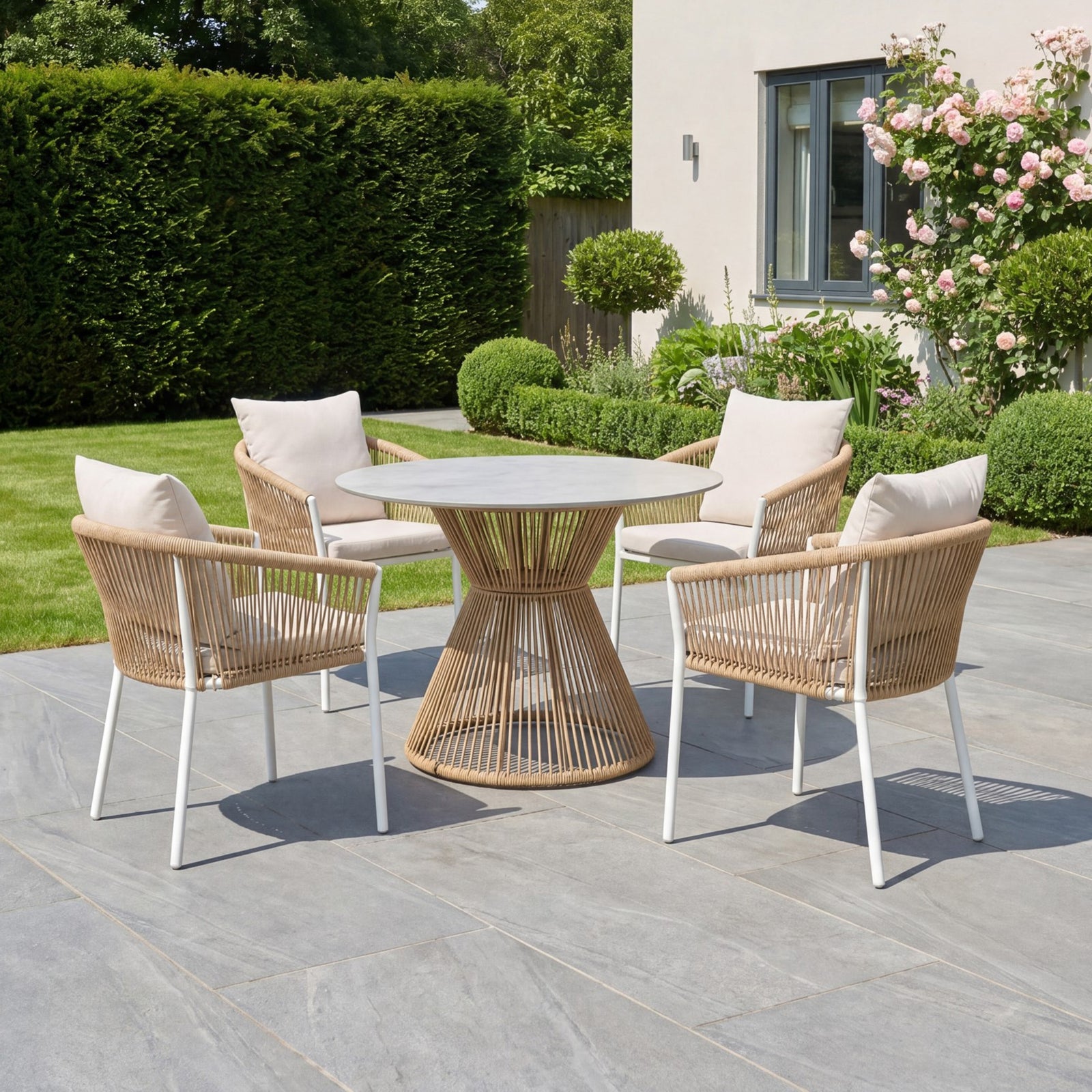 Bellvine 4-seat Patio Dining Set | Natural & White