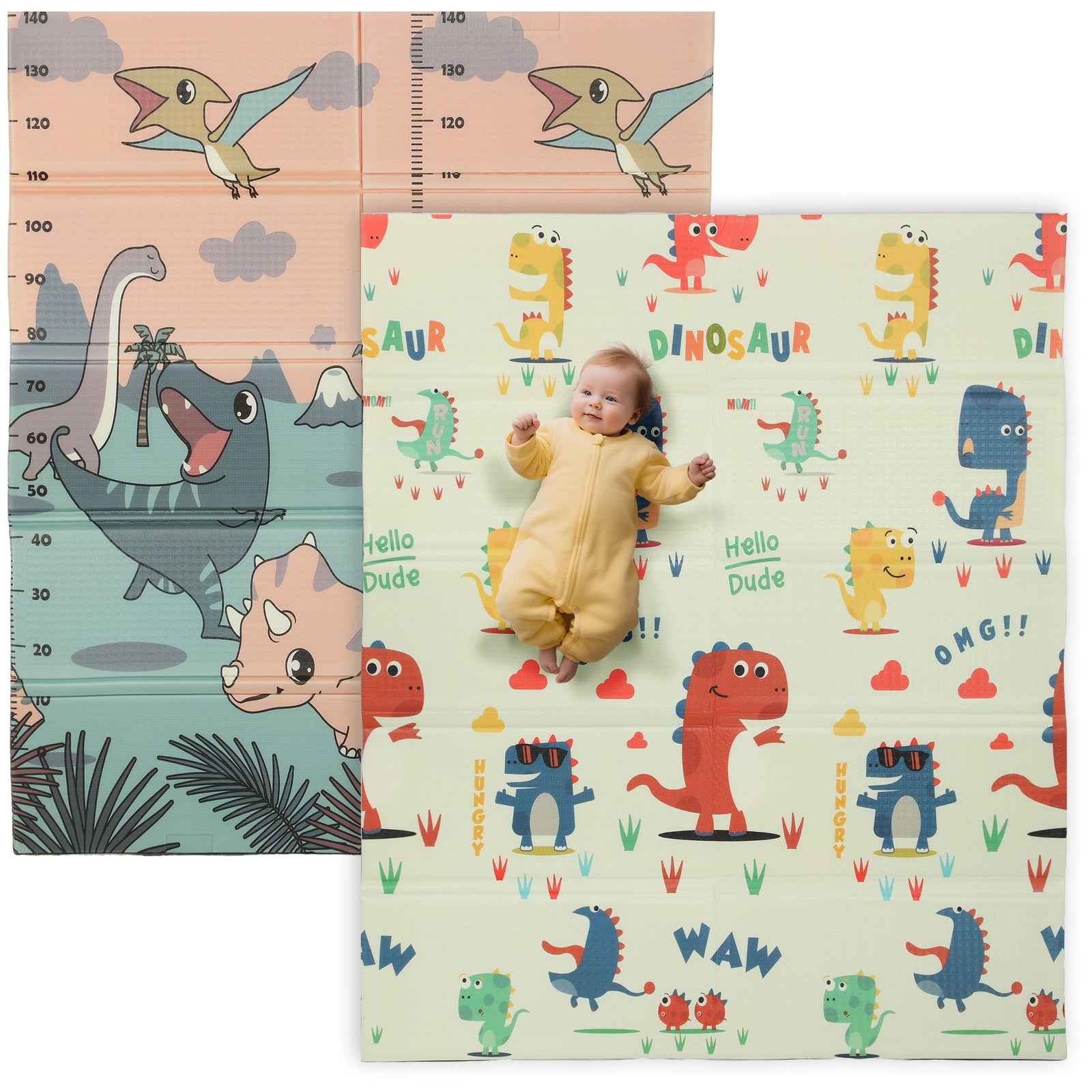 Baby Play Mat, Double Sided Crawling Mat, Dinosaur Theme