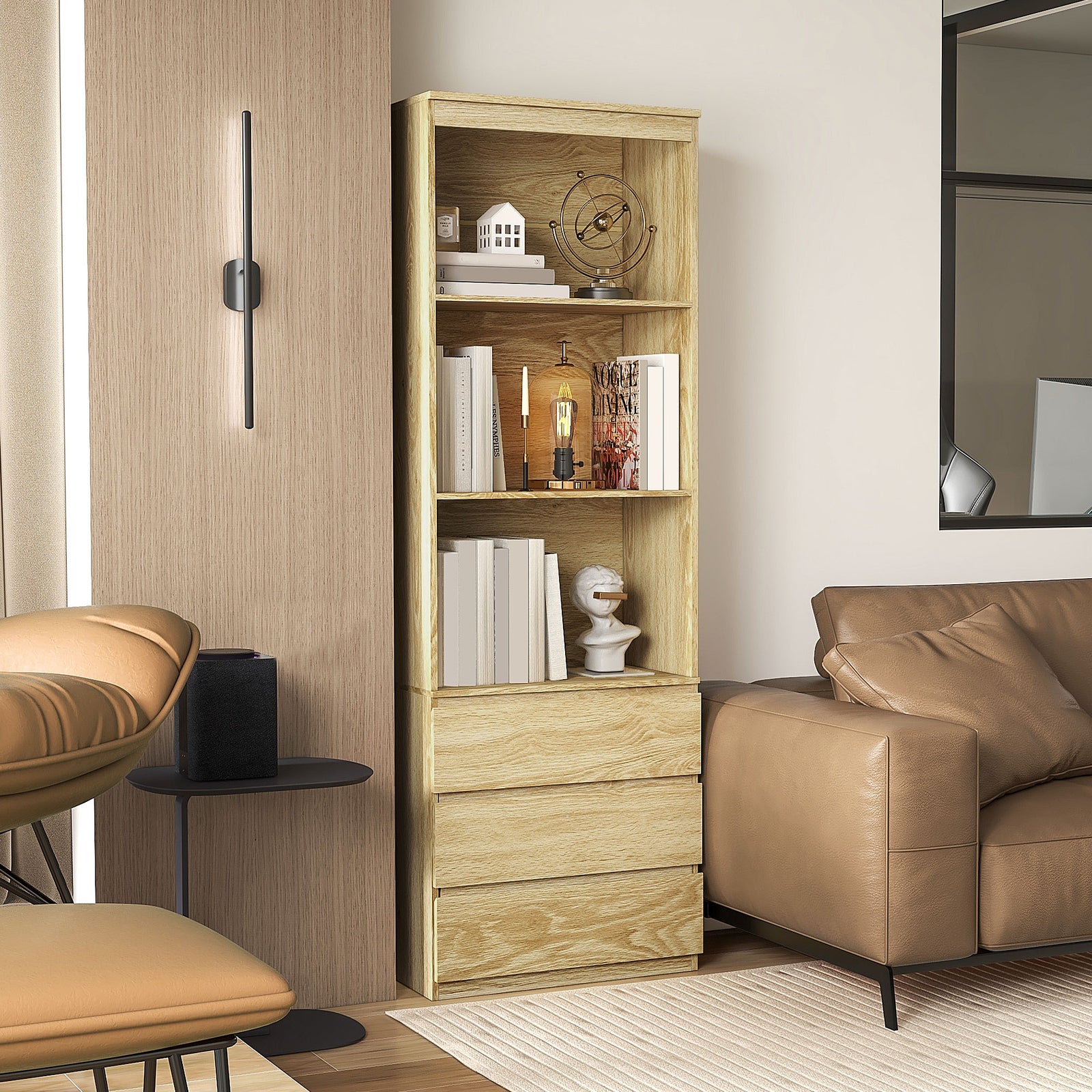 180cm Tall Bookshelf With Storage Free Standing | One Size | Brown