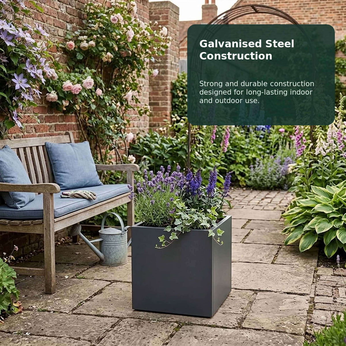 Nicoman Metal Cube Planter, Galvanised Steel Plant Pot