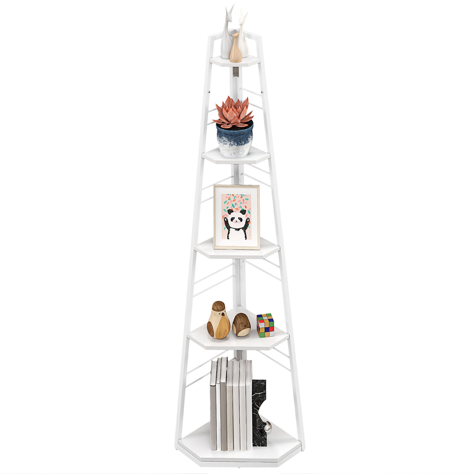 5-tier Corner Shelf, Shelving Unit With Adjustable Feet | One Size | White
