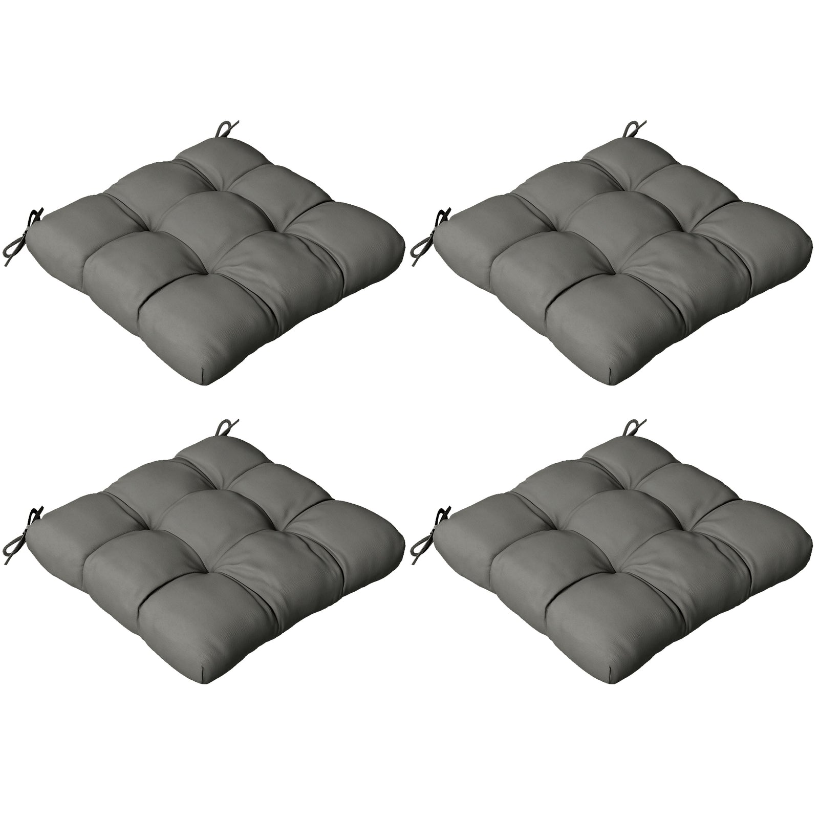 Set Of 4 Outdoor Seat Cushion W/ Ties, For Garden Furniture | Charcoal Gray