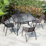 Square Tempered Glass Outdoor Coffee Table With Parasol Hole - 105cm X 72cm H