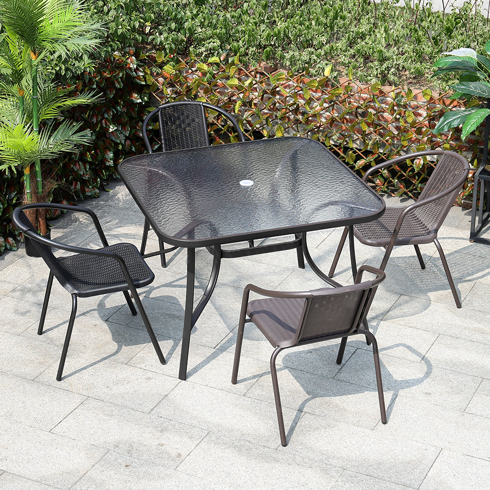 Square Tempered Glass Outdoor Coffee Table With Parasol Hole - 105cm X 72cm H