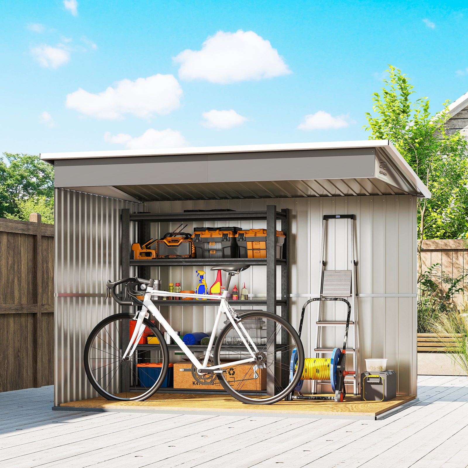 8.5x6ft Galvanised Steel Garden Shed With Foundation Kit