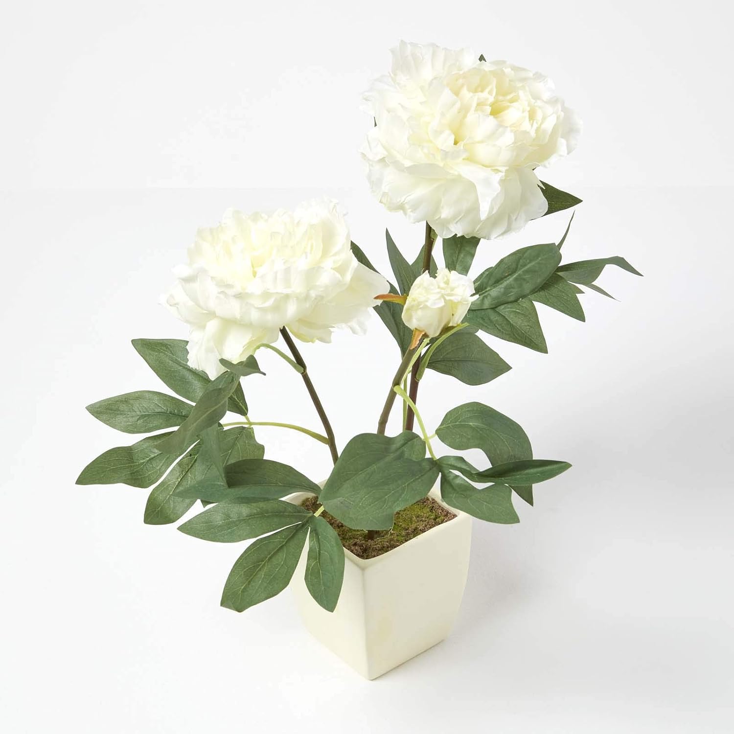 Artificial Peonies In Decorative Pot, 48 Cm Tall | Beige