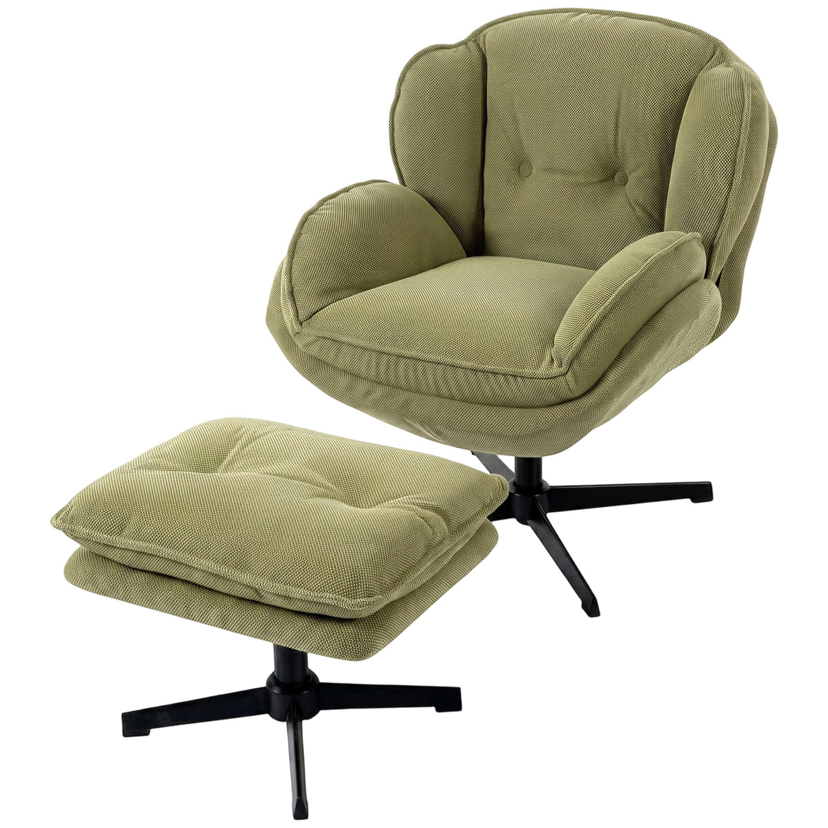 Armchair With Footstool, 360-degree Swivel Accent Chair | Green