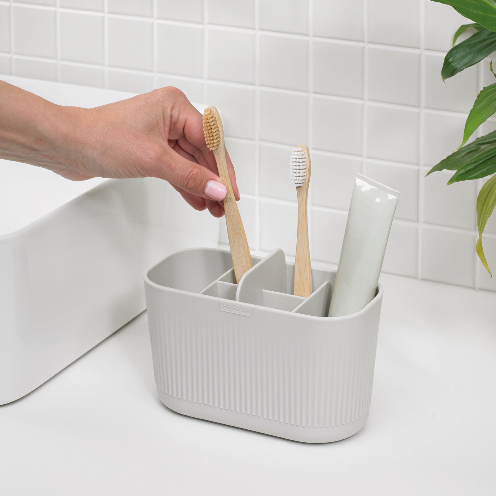 Recycled Large Bathroom Caddy  - Six compartments -  Easy to clear removable parts - Made in the UK | Stone
