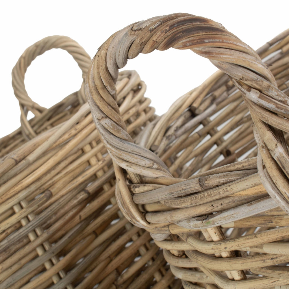 Tall Round Fireside Grey Rattan Log Basket | Set-of-2 | Brown