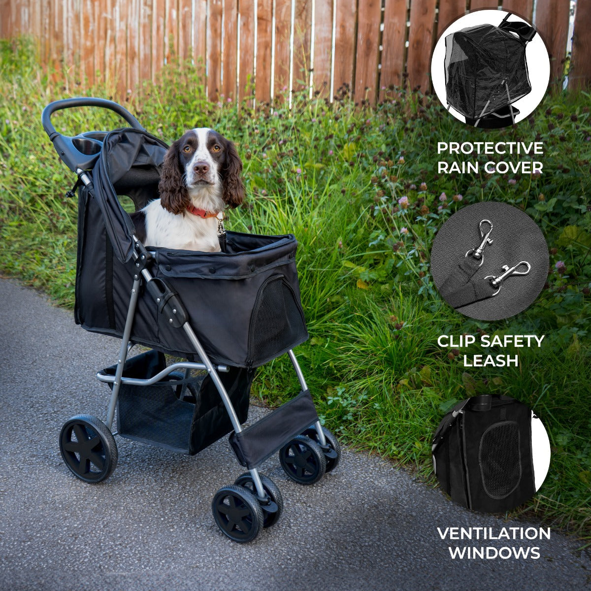 Pet Stroller With Rain Cover | Black