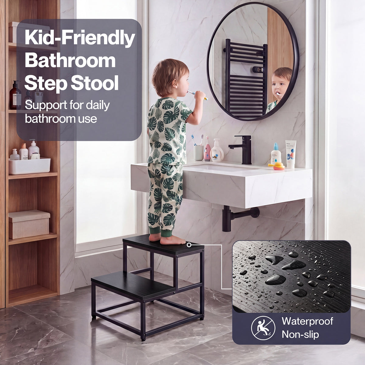 Step Stool Kids Adults Bathroom Kitchen Ladder Foot Stool Heavy Duty | Black