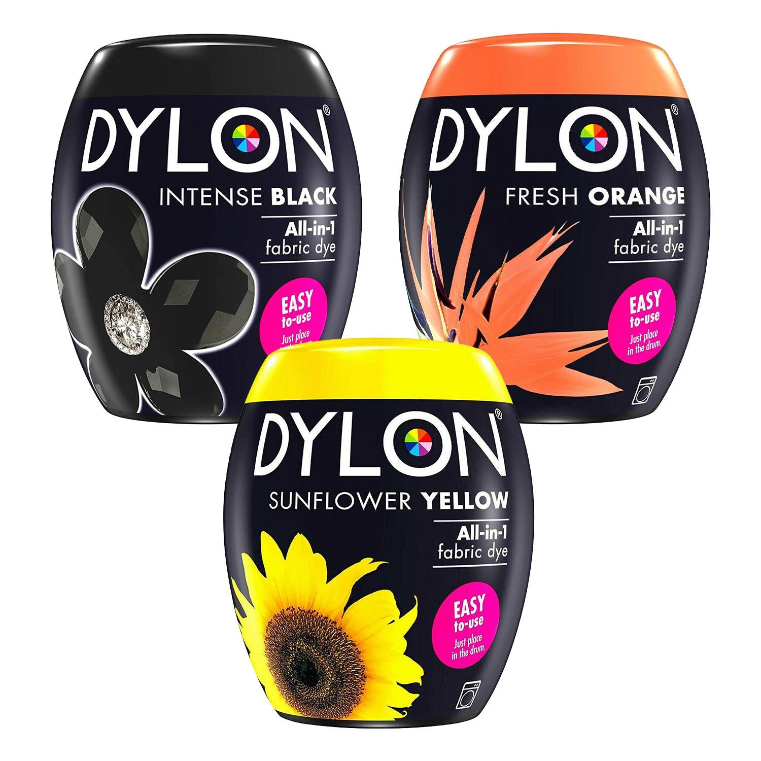Fabric Dye Pod Multipack – Black, Fresh Orange & Sunflower Yellow