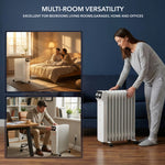 Oil-filled Electric Radiator 2500w, Adjustable Thermostat, 3 Settings | White