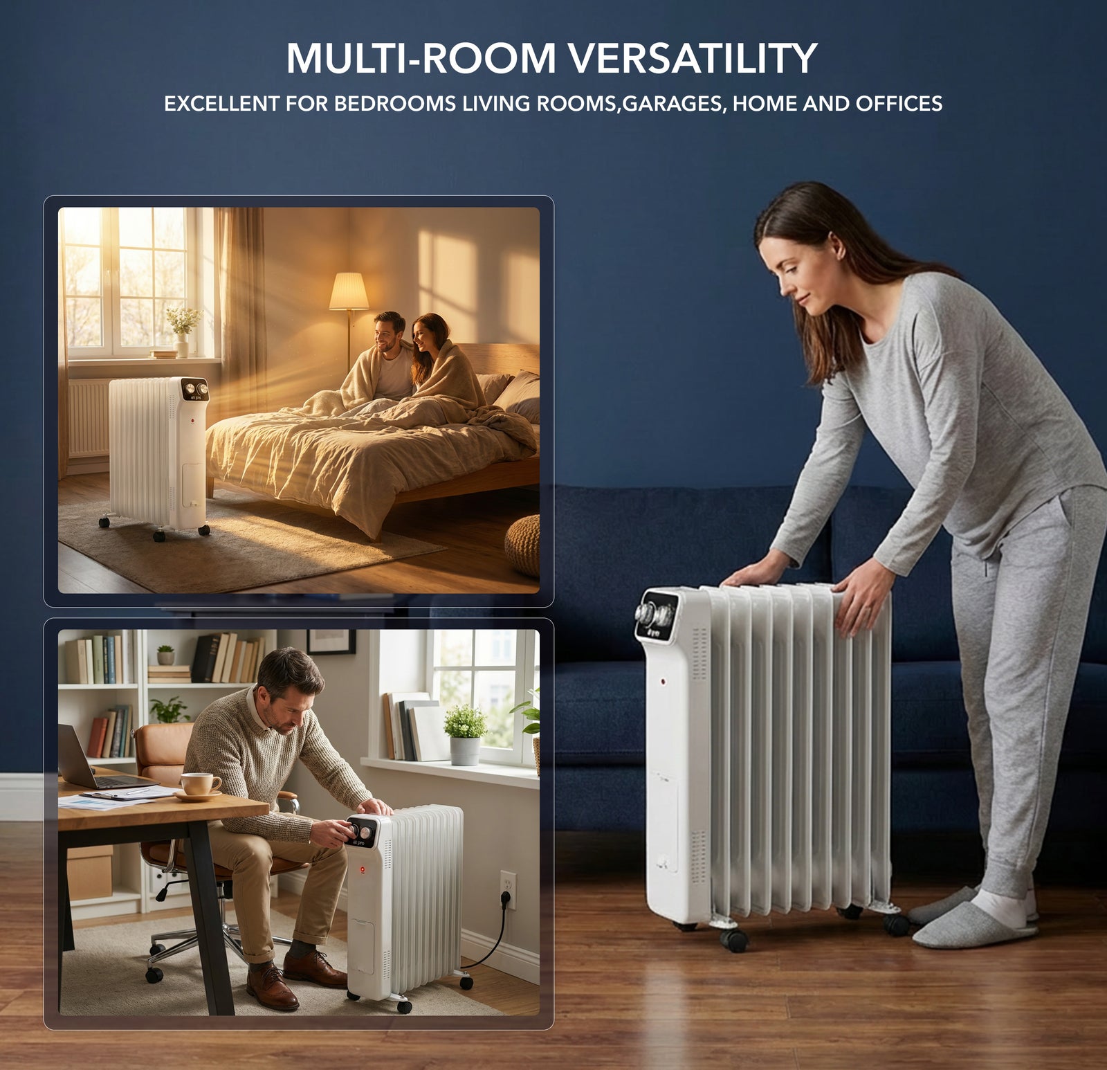 Oil-filled Electric Radiator 2500w, Adjustable Thermostat, 3 Settings | White