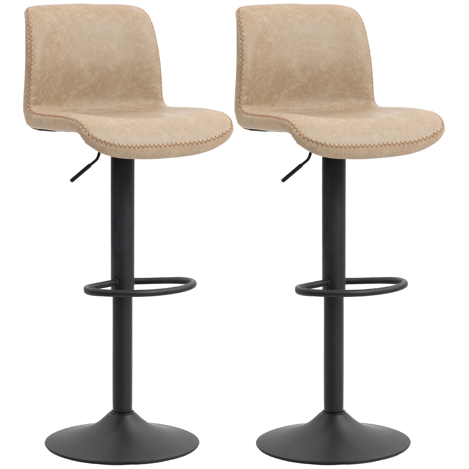 Barstools Set Of 2, Dining Stools With Backrest And Footrest | Beige
