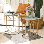 Nesting Small Garden Table Set Of 2 W/ Marble Effect Top | Multi Colour
