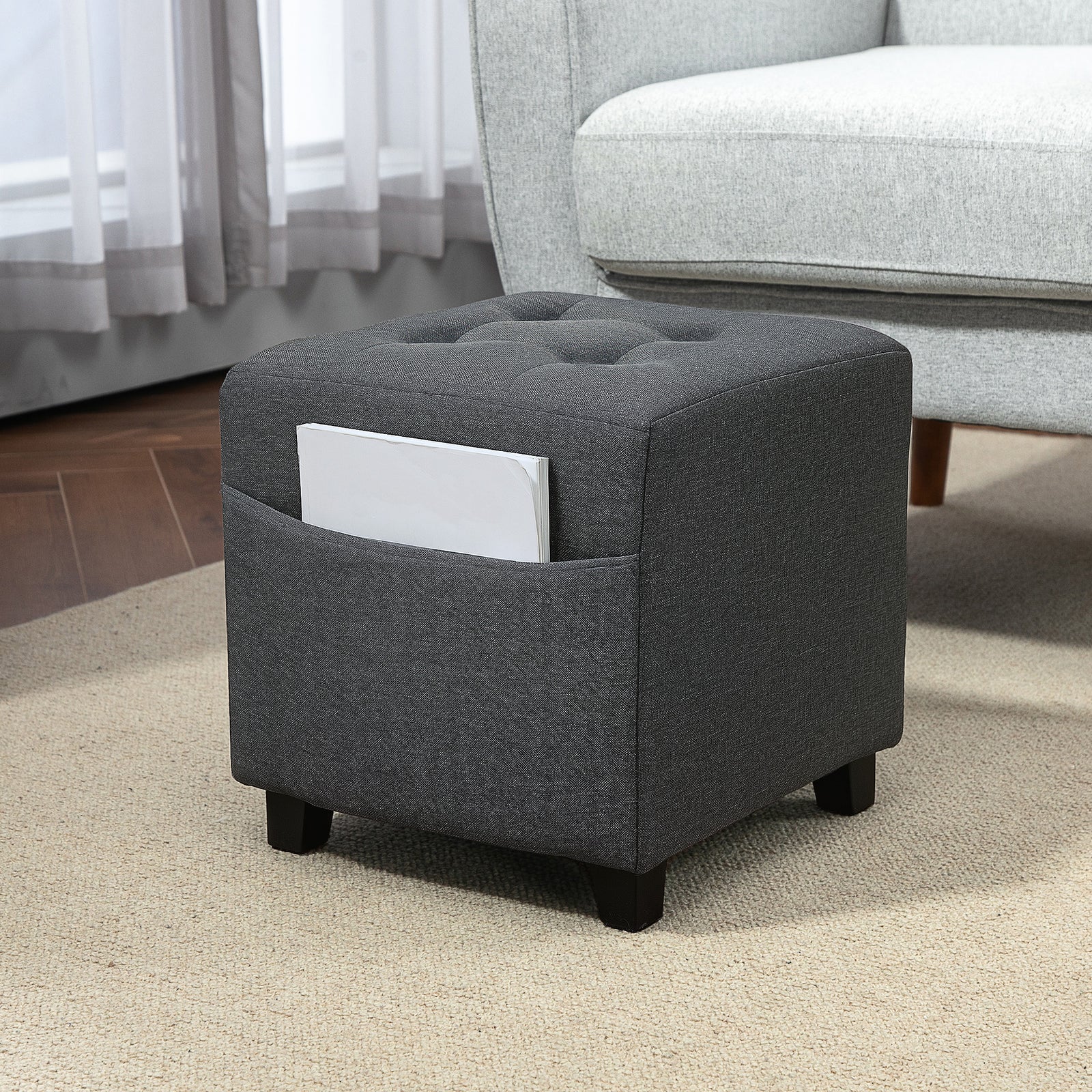 Small Footstool Square Ottoman With Padded Seat