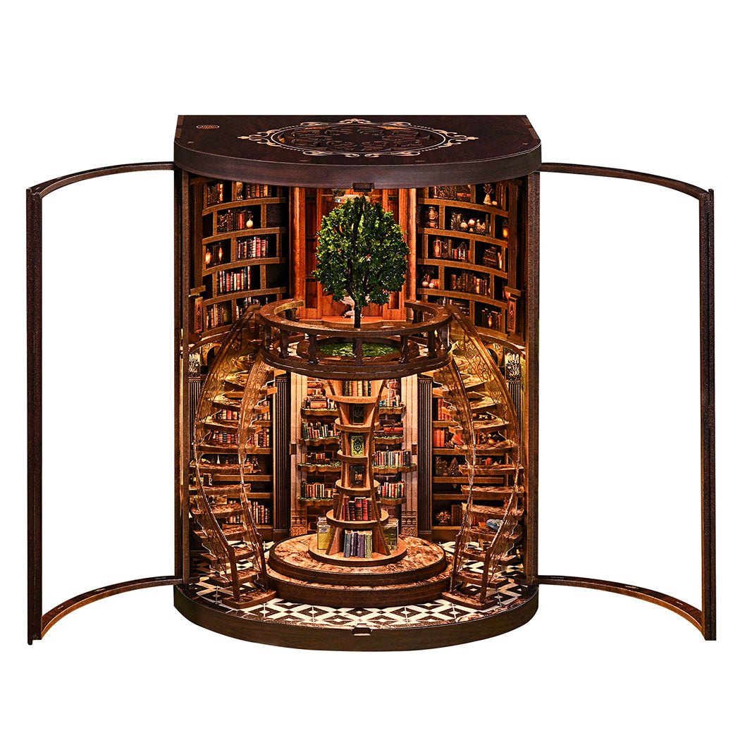 Book Nook Kit For Adults Library Diorama With Led, Shelf Decor, Walnut