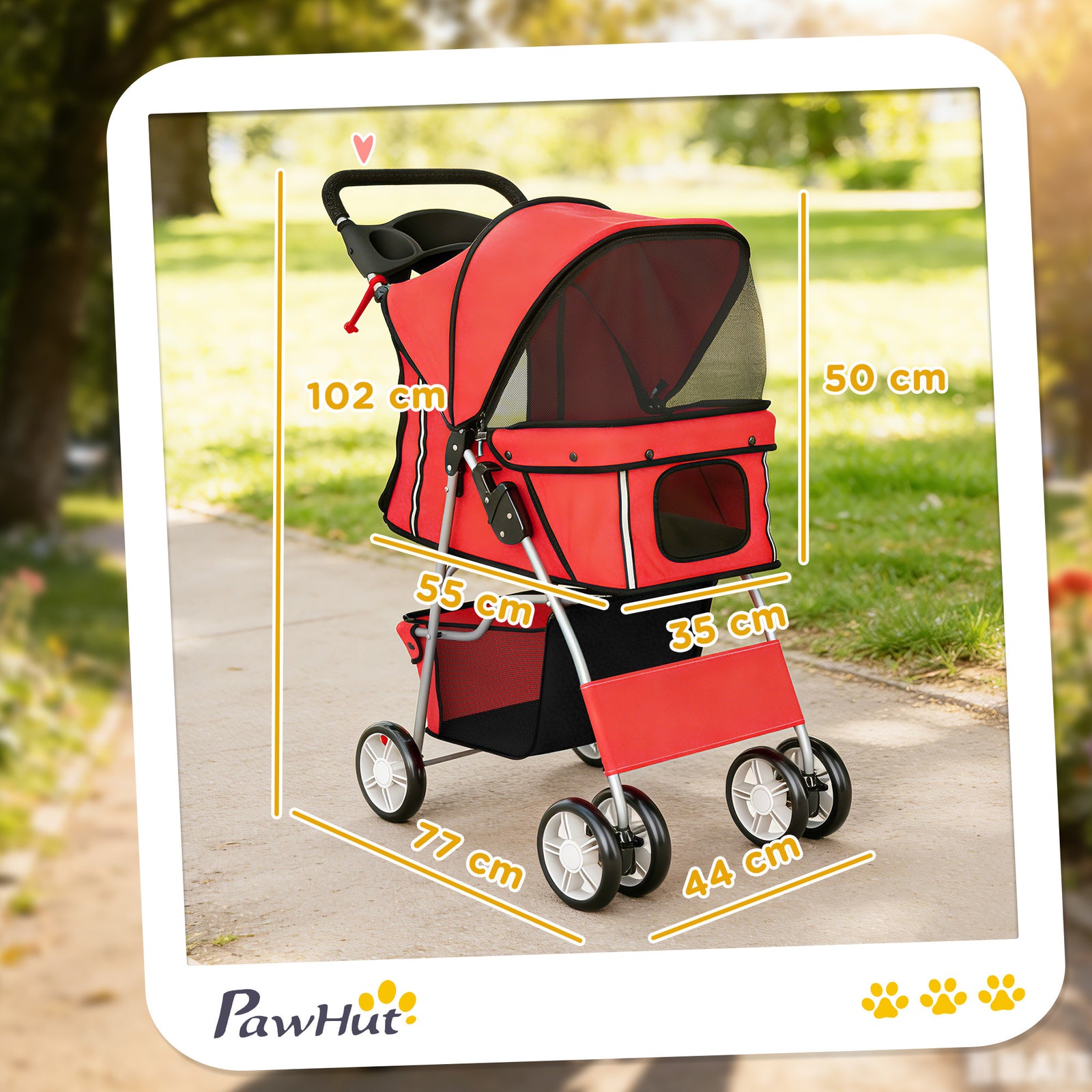 PawHut Pet Stroller Carrier Foldable Deluxe Walk Travel Dog