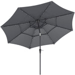 3-tier Garden Parasol W/ Solar Led Lights, Tilt, Crank | Dark Gray