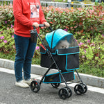 Pet Stroller Foldable Carriage W/ Brake Basket Canopy Removable Cloth