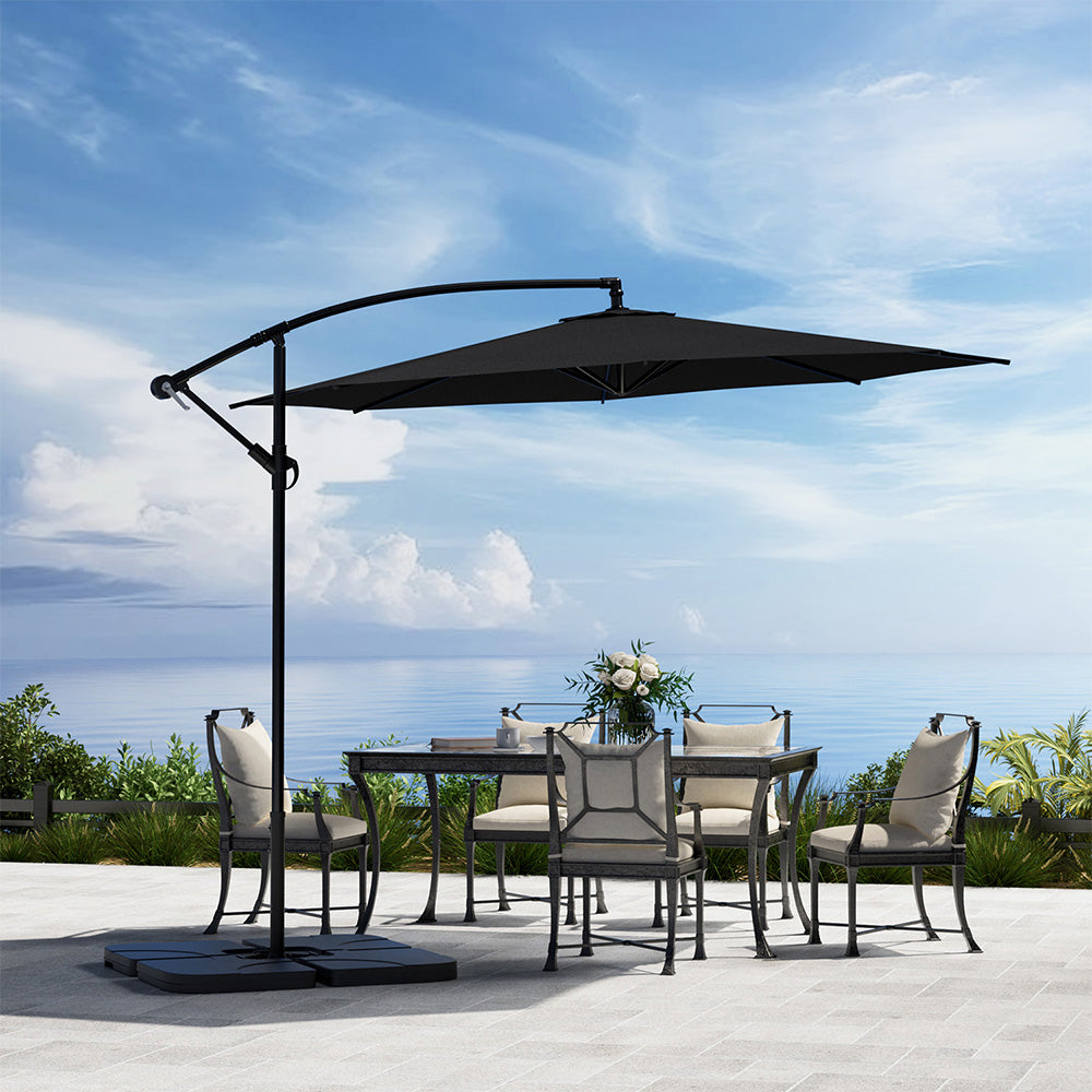 3m Large Banana Cantilever Patio Parasol For Outdoor Sunshade And Rain With A Cross Base And A Square Base