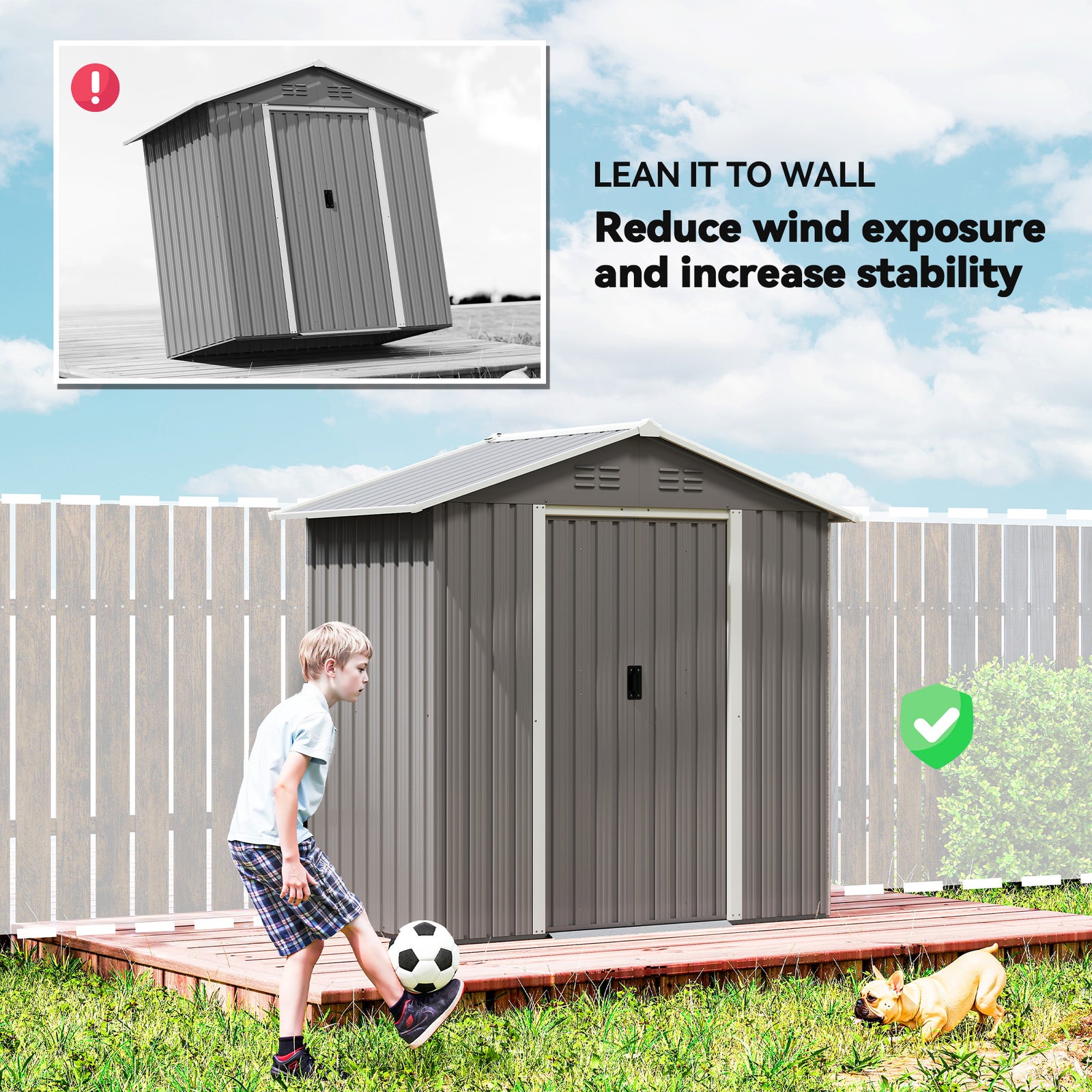 6.5x3.5ft Metal Garden Shed For Garden | Light Grey