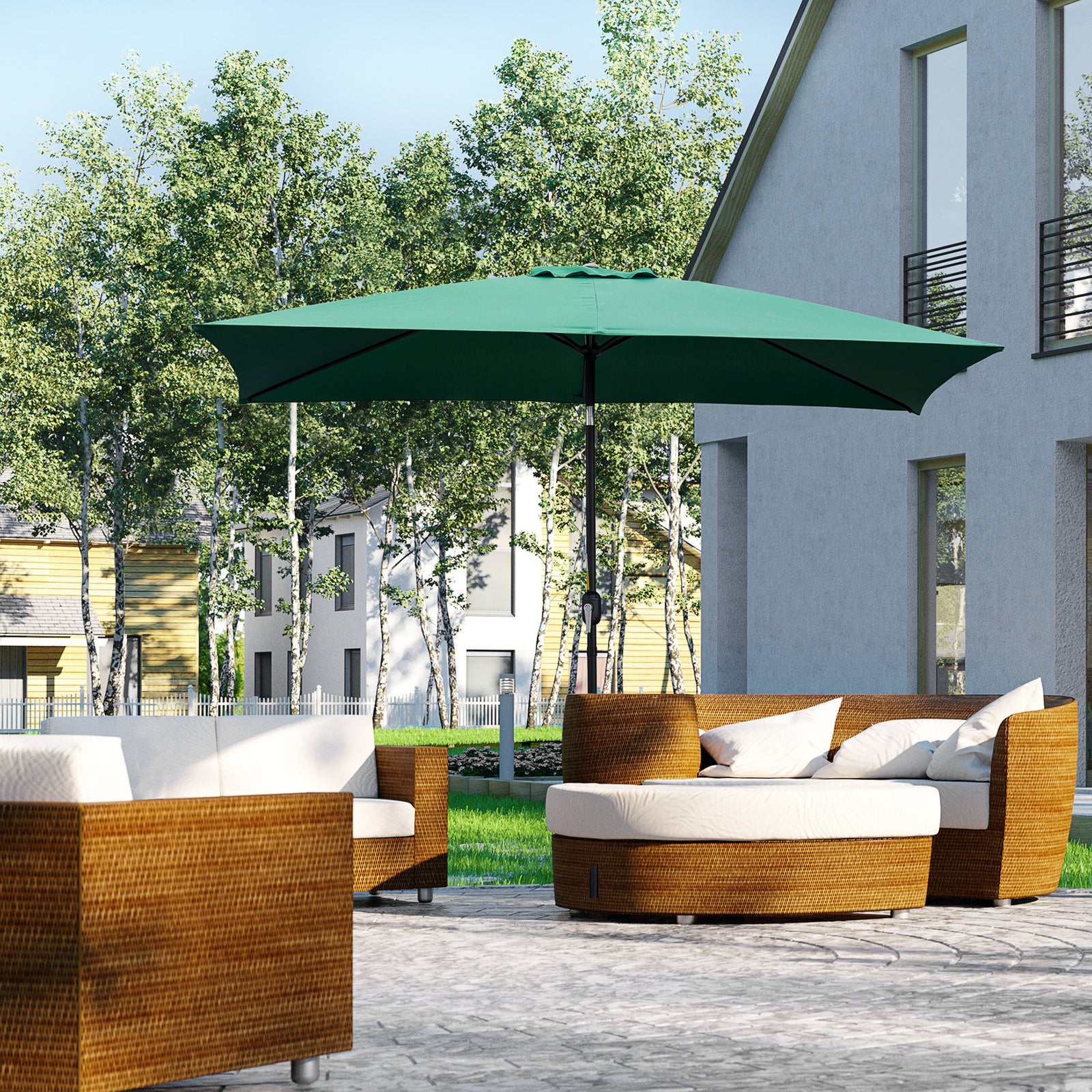 3x2m Patio Umbrella Canopy Tilt Crank | Green
