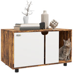 Hidden Cat Litter Box Furniture With Sand Drain Pad, Rustic Brown