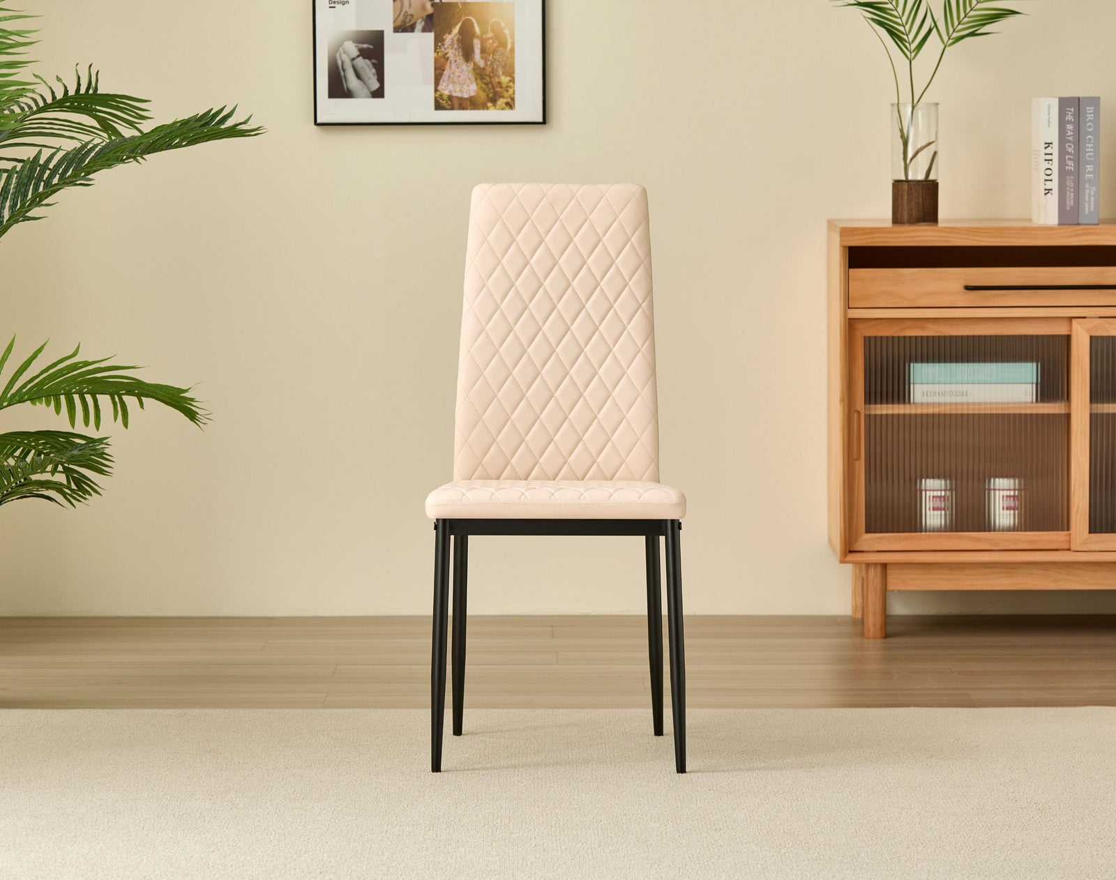 Miami Dining Table With 4 Emily Leather Chairs | Champagne