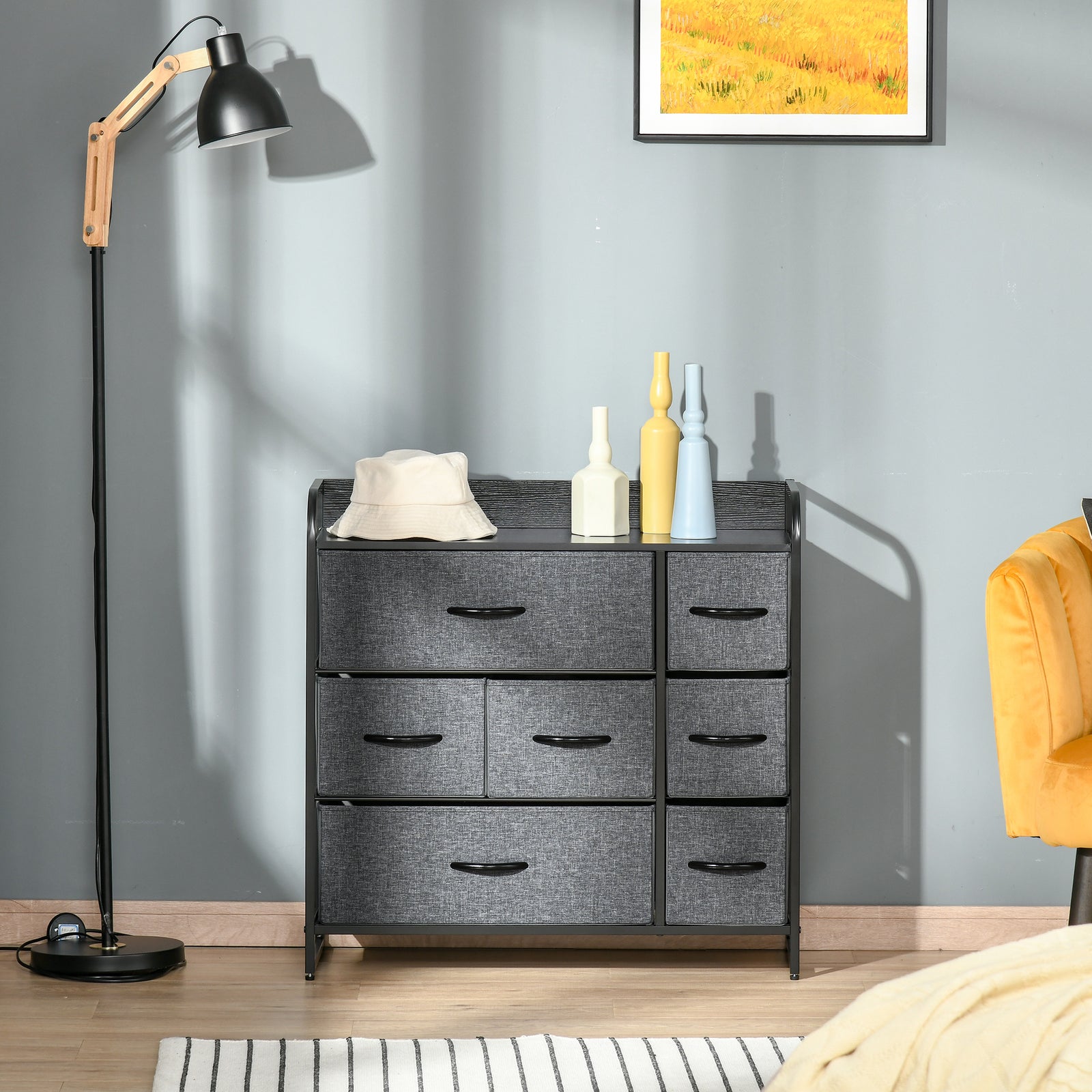 HOMCOM 3-tier Fabric Bedroom Dresser With 7 Foldable Drawers, Grey