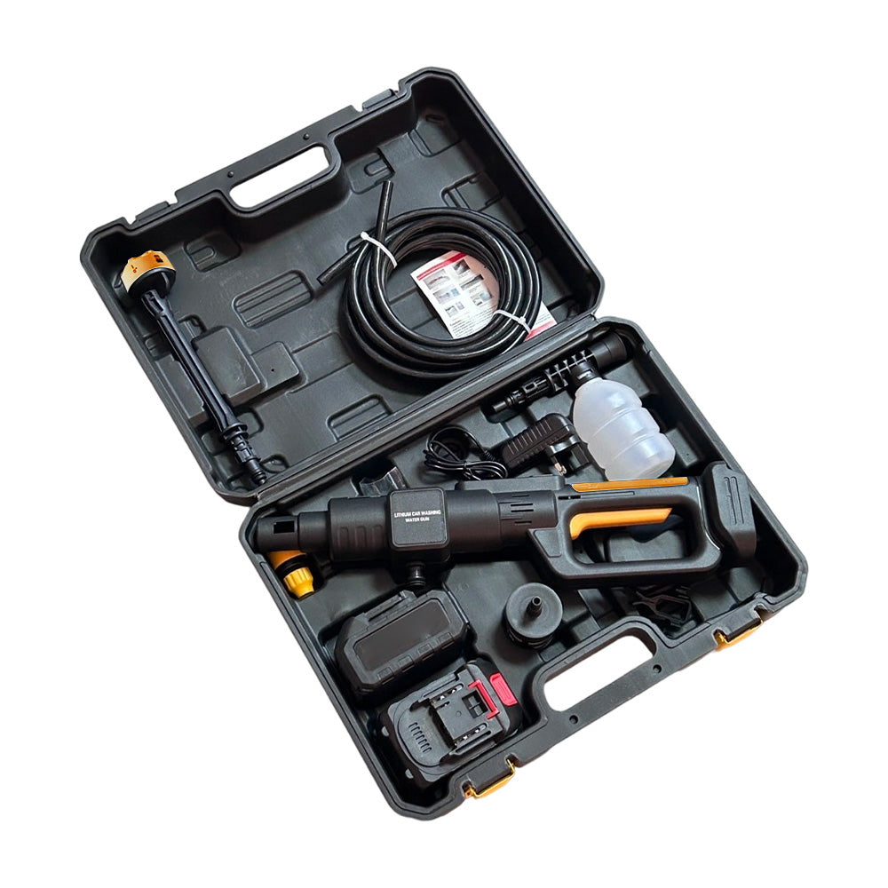 21v Cordless Handheld Pressure Washer With 2 Batteries, 5m Hose, 6-in-1 Nozzle & Foam Cannon, Portable Car And Garden Cleaner | Yellow & Black