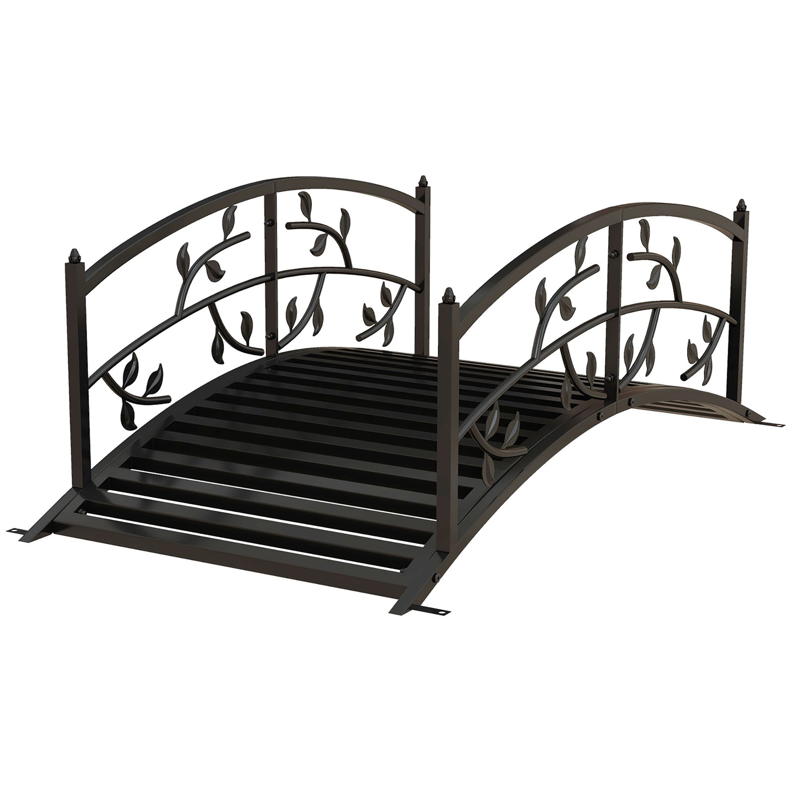 Outsunny 1.2m Metal Garden Bridge With Railings, Vine Pattern, Black