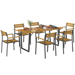 7-piece Fir Wood Set, 6 Stackable Chairs, Brown