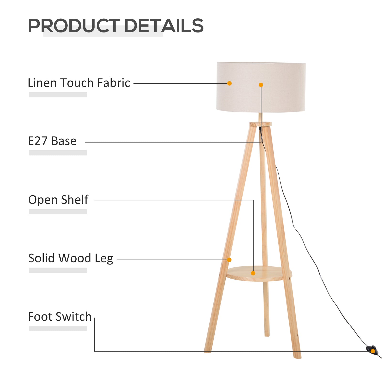 Floor Lamp Bedside Light  Free Standing Tripod Holder