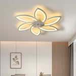 White 6-petal Ceiling Fan Light 3 Blades With 3-color Dimming, 6-speed ​, Remote Control, Timer & App Control