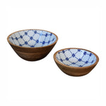 Solid Wood Blue And White Bowl Set Of 2