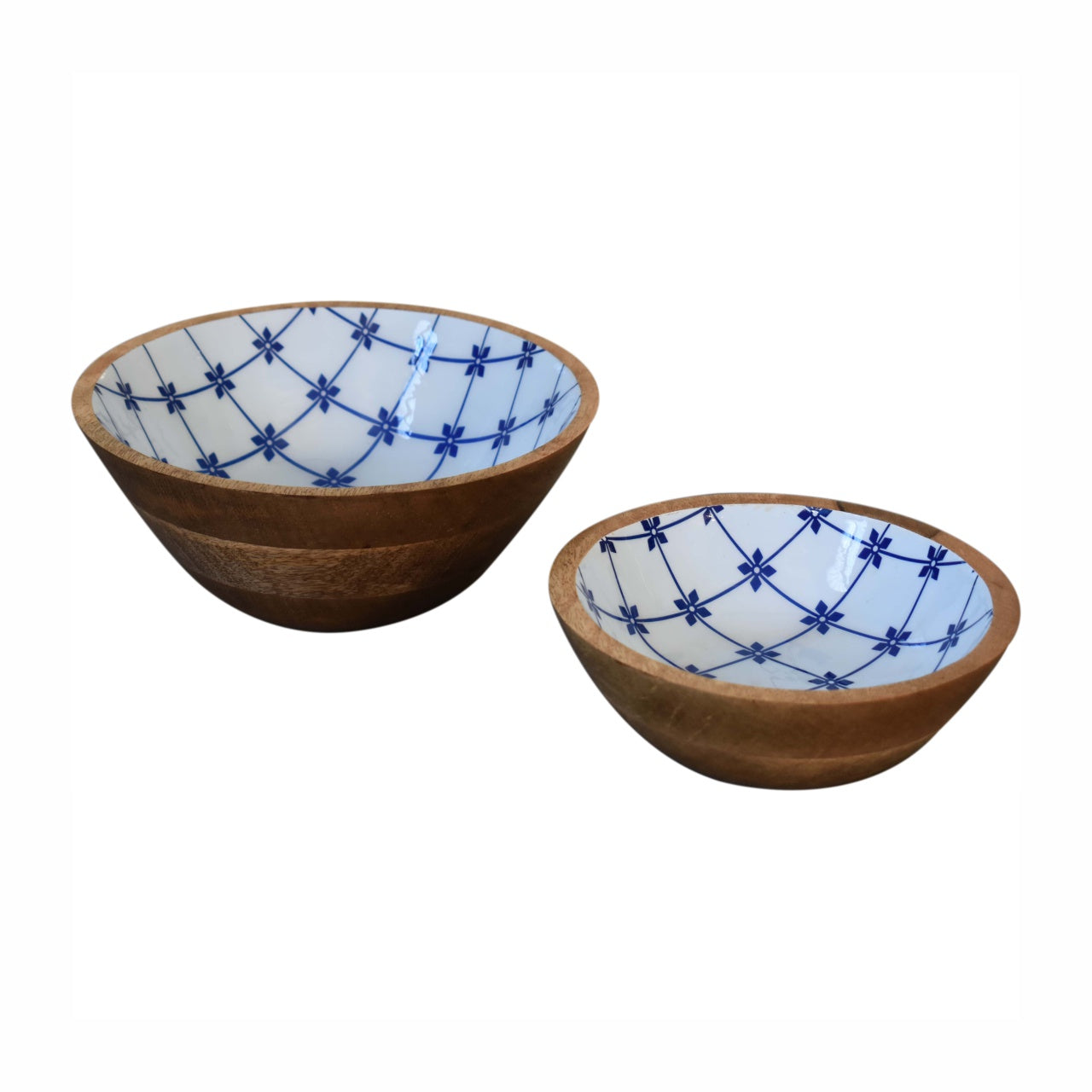 Solid Wood Blue And White Bowl Set Of 2