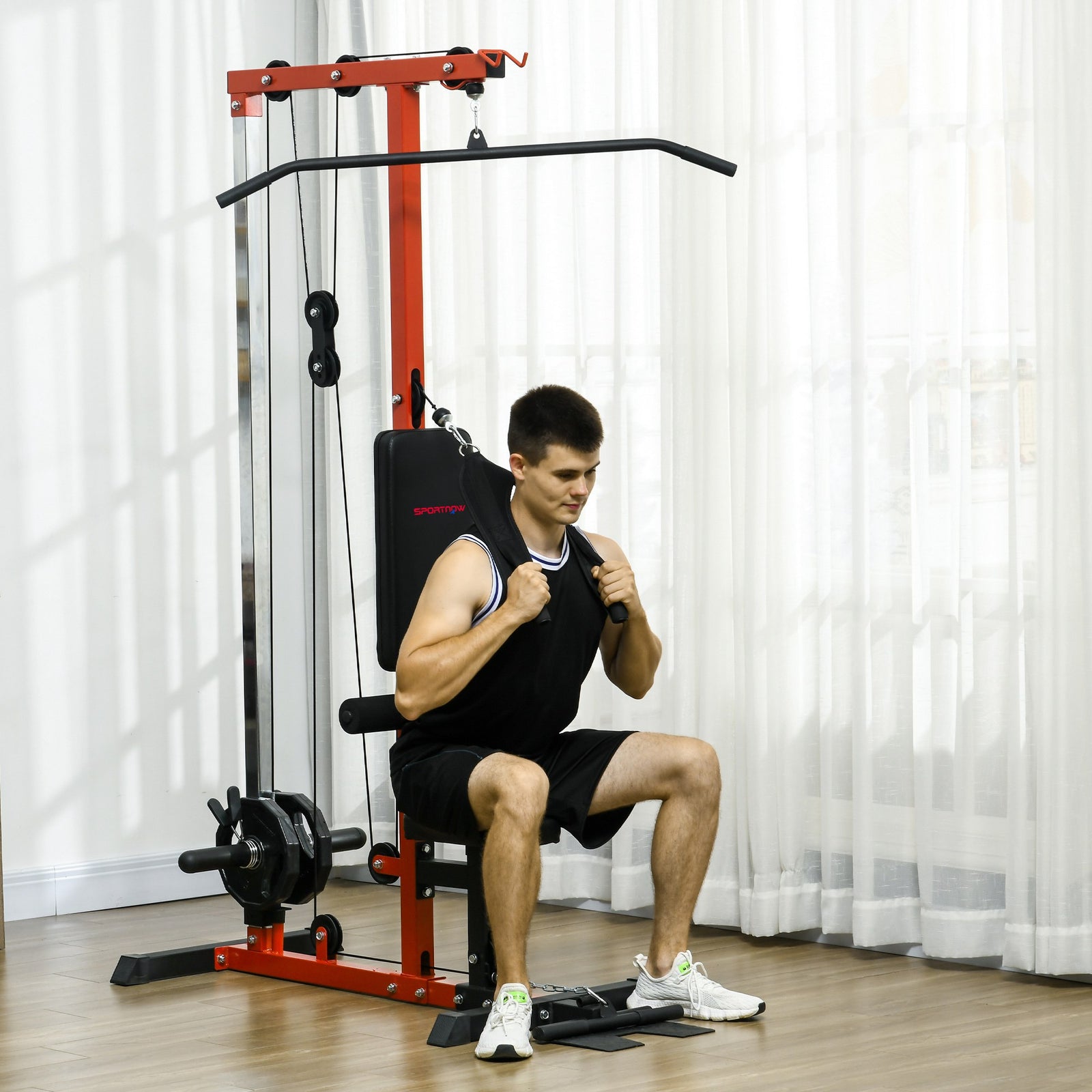 Pull Up Bar Stand Power Cage With Adjustable Seat | Red