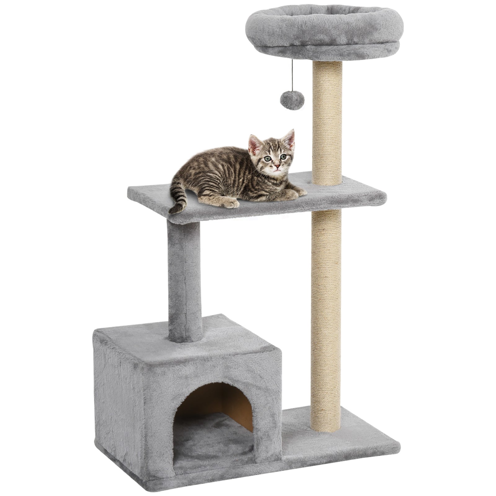 Cat Tree For Indoor Cats Kitten Tower W/ Scratching Posts Bed House Grey