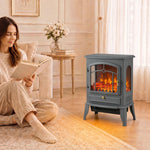 Electric Fireplace Stove With Realisric Log Flame Effect | Grey